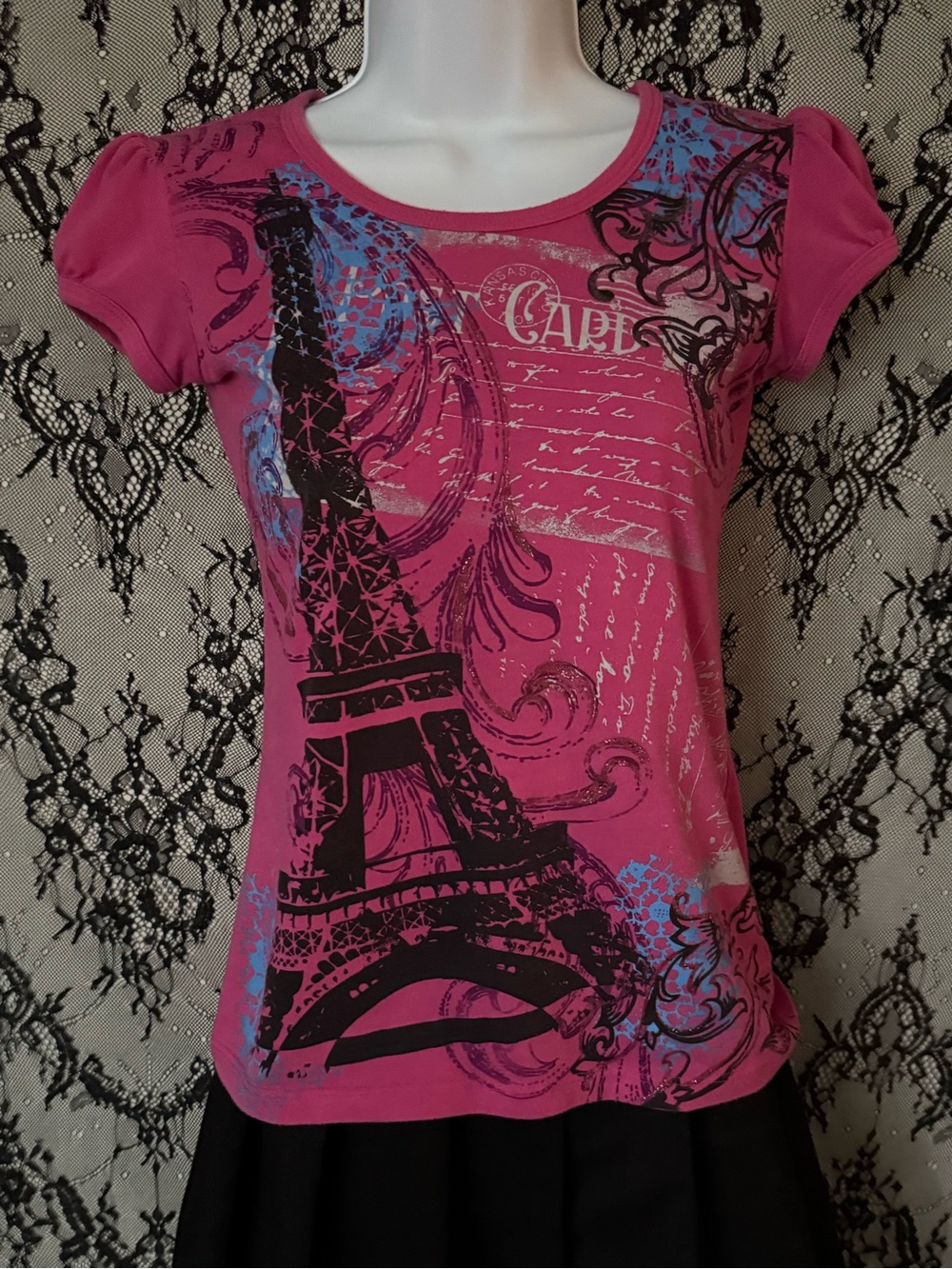Y2K Pink Eiffel Tower Graphic Baby Tee